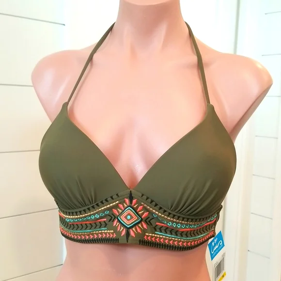 NWT CALIFORNIA WAVES Army green tribal bikini top | Medium | - Picture 1 of 7